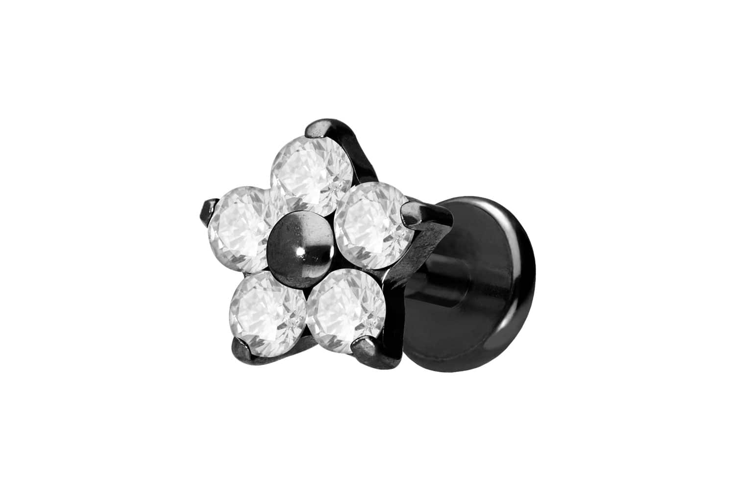 Titan Labret Piercing mit Push Fit KRISTALLBLUME
